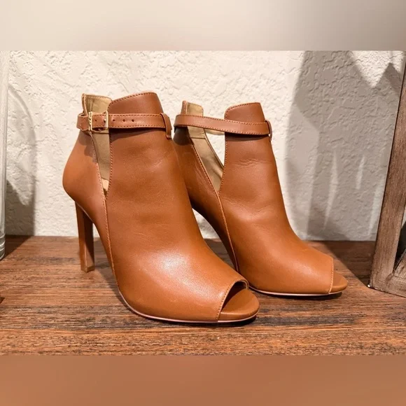 Michael Kors Lawson booties 9 ankle peep toe stiletto boots brown leather - Picture 4 of 16